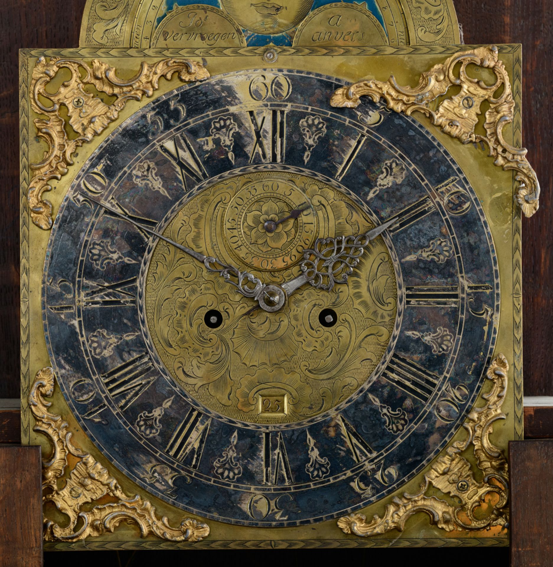 A Rococo richly sculpted oak longcase clock, the dial marked 'Jos. Vervroegen à Anvers', mid 18thC, - Image 9 of 10