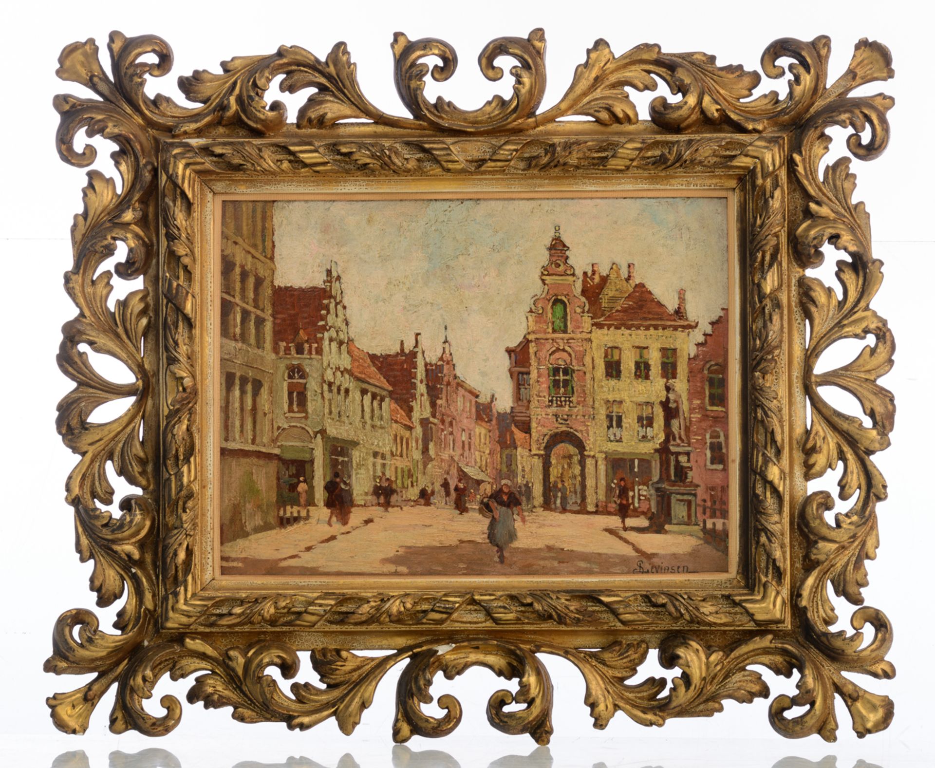 Lievinsen S., a view on the 'Nepomucenusbrug' in Bruges, oil on board, in an imposing Baroque style - Bild 2 aus 5