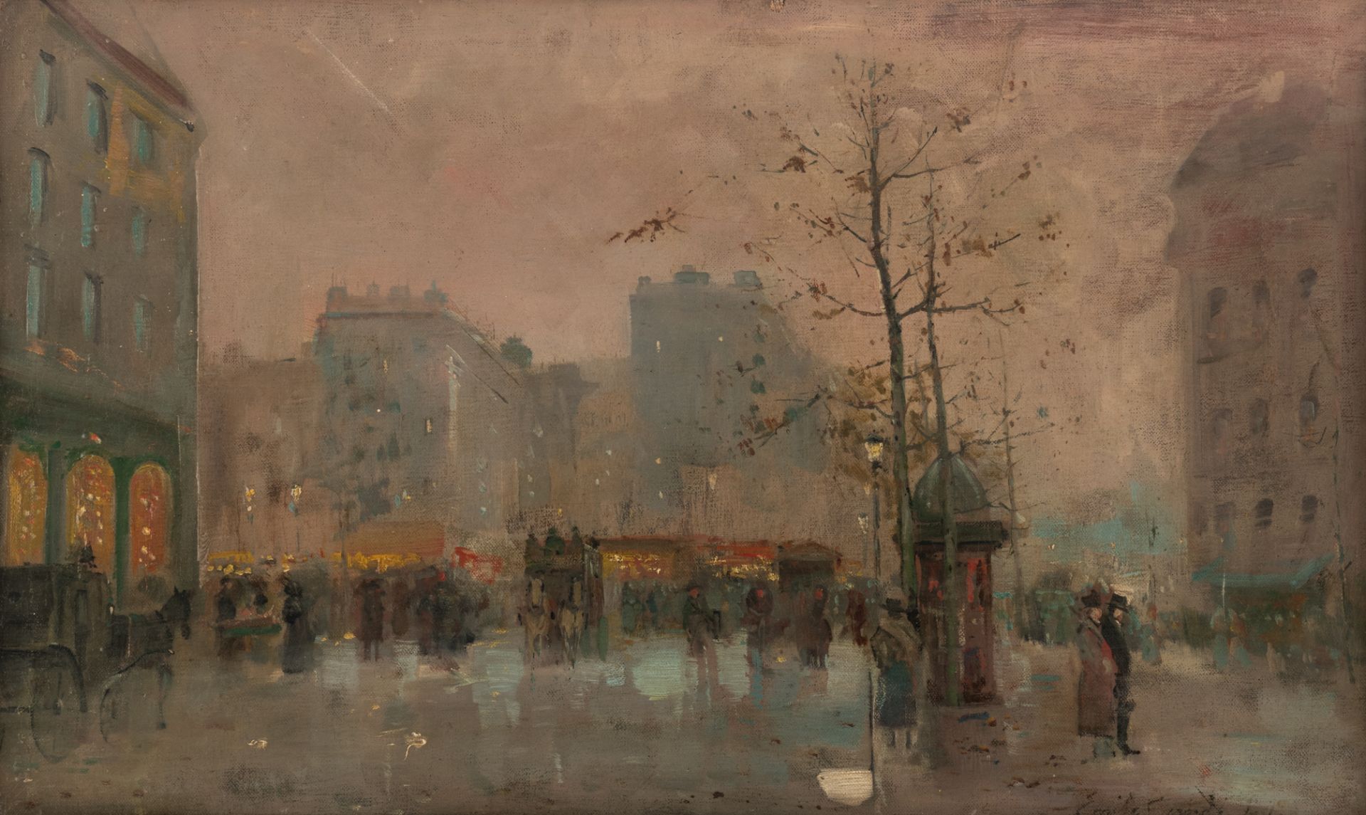 Gerard E., an impressionist view on the city nightlife, dated 1898 (?), oil on canvas, 40 x 68 cm