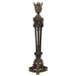 A large Neoclassical patinated bronze floor lamp, decorated with garlands, scrollwork and acanthus l