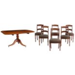A fine mahogany Regency period tilt-top table, H 73 - W 148 - D 112 cm; added a set of six matching