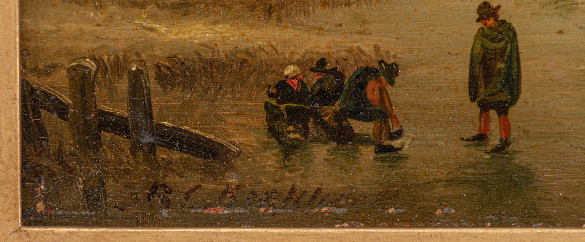 Koekkoek B.C., ice skaters in a winter landscape, oil on panel, 26 x 35 cm - Bild 4 aus 5