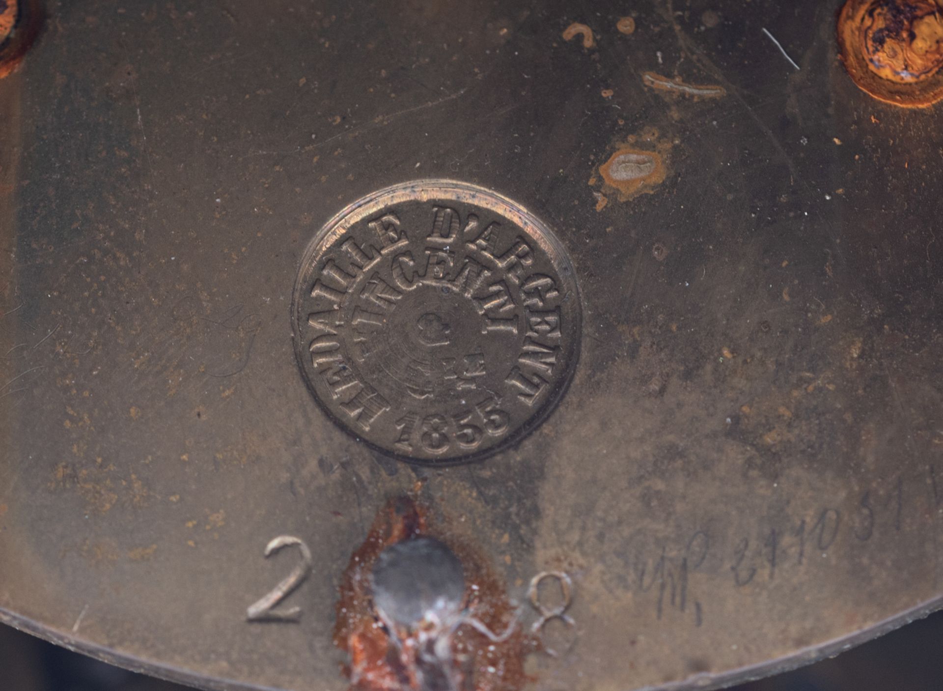 A rouge royal mantle clock, with on top a gilt bronze cupid firing an arrow, signed Houdon, the base - Image 12 of 13