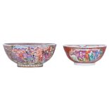 Two probably English porcelain bowls, the polychrome decoration in the Chinese 'mandarin'-manner, th