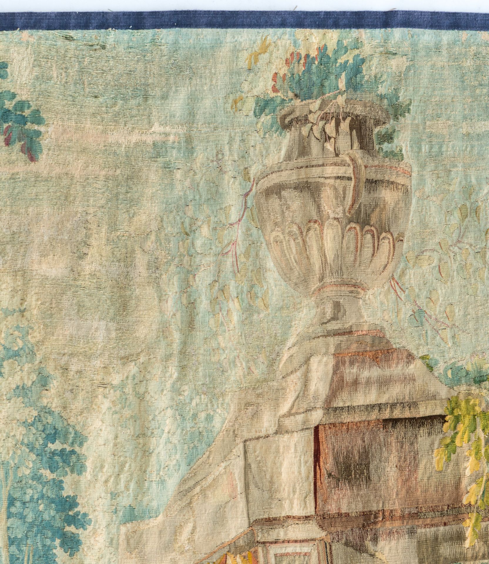 A fragment of a Beauvais wall tapestry, depicting a squirting fountain in an Italianate flower garde - Image 7 of 8