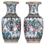 A pair of Chinese famille verte vases, decorated with a scene from 'The Romance of the Three Kingdom