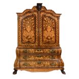 A very fine and imposing Dutch cabinet with floral marquetry in burr, walnut and cherrywood, decorat