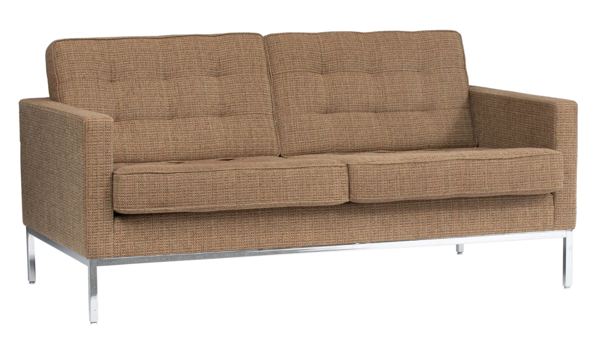 A two-seater sofa, Florence Knoll for Knoll International, Keaton fabric on a chromed frame, H 80 -