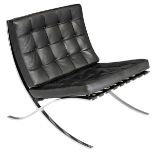 A chromed aluminium and black leather upholstered Barcelona chair, design by Ludwig Mies van der Roh