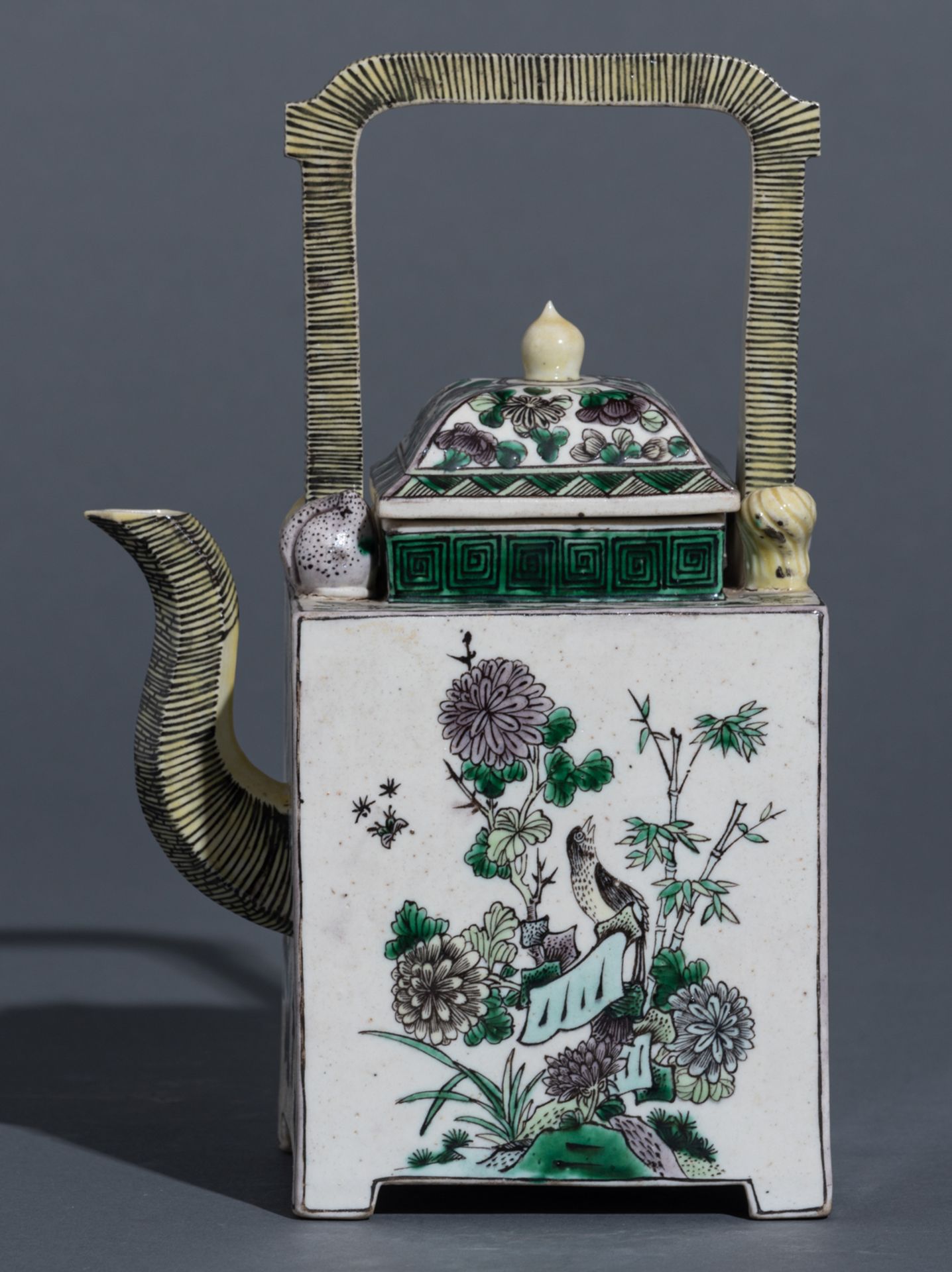 Two Chinese famille verte trays, decorated with a beauty and a boy; added a ditto biscuit fang-hu te - Image 5 of 10