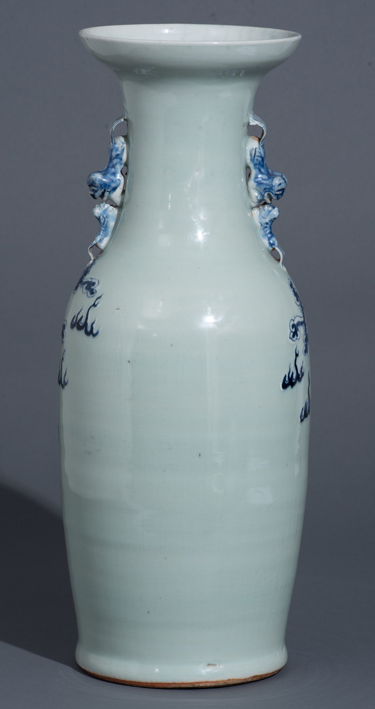 A Chinese celadon vase, blue and white decorated with a dragon and a phoenix, paired with Fu lions, - Image 4 of 8