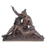 Marie D., Indian lovers on a canoe, patinated bronze, H 42,5 - W 51 cm