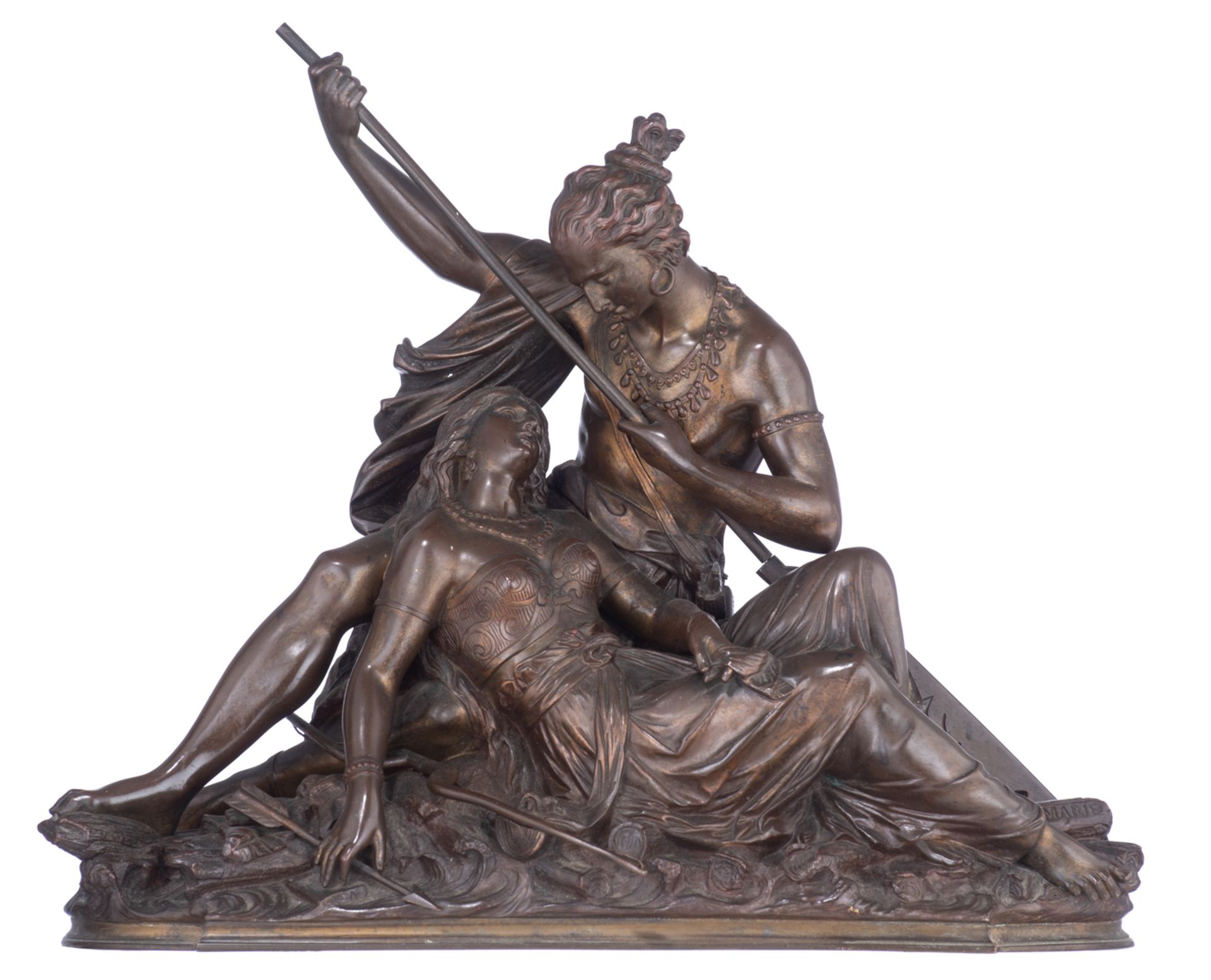 Marie D., Indian lovers on a canoe, patinated bronze, H 42,5 - W 51 cm