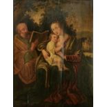 No visible signature, the nursing Madonna and Child, accompanied by an evangelist, late 16thC, the S