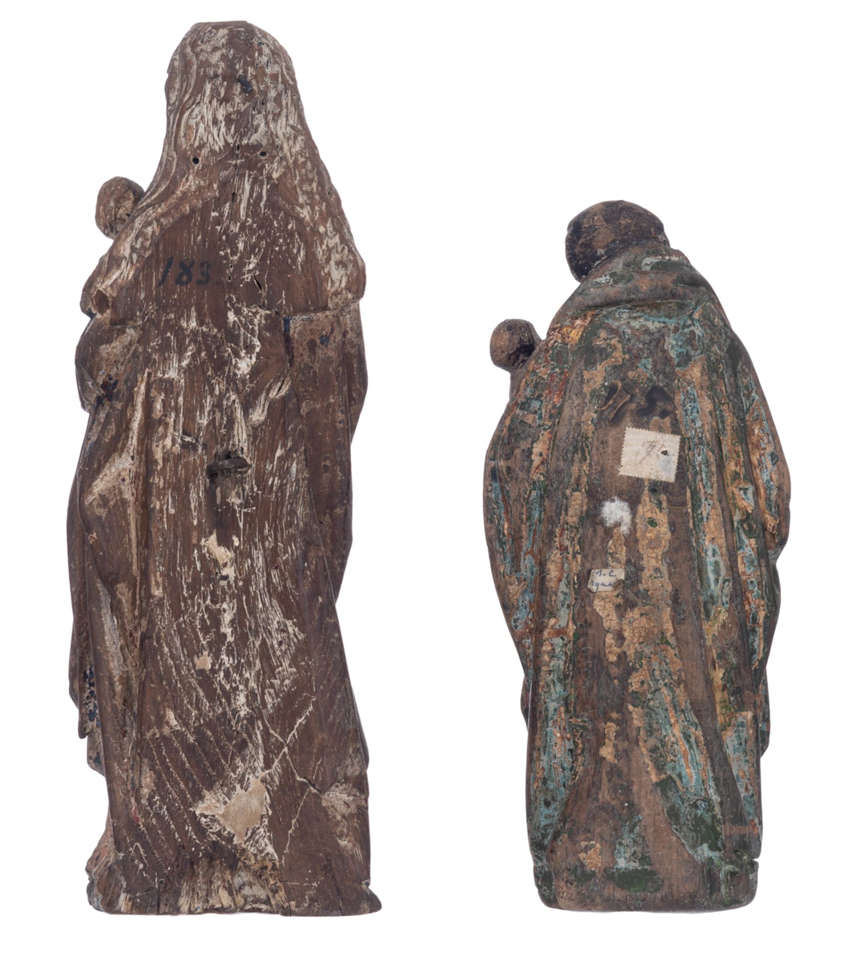 A 16th/17thC oak sculpture with traces of polychrome paint representing the Nursing Madonna, Souther - Image 3 of 7