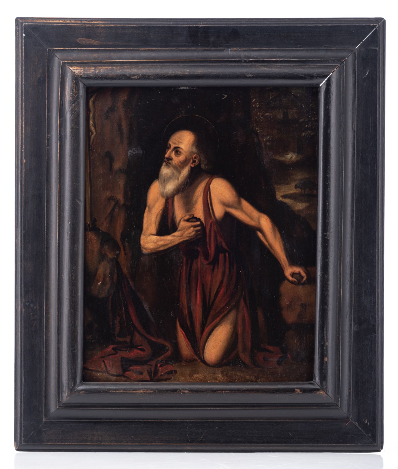 No visible signature, Saint Jerome, 17thC, oil on panel, 35 x 46 cm - Image 2 of 3