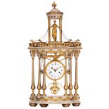 A fine Carrara marble and gilt bronze Louis XVI portico clock, on top of the dial, an eagle is crush