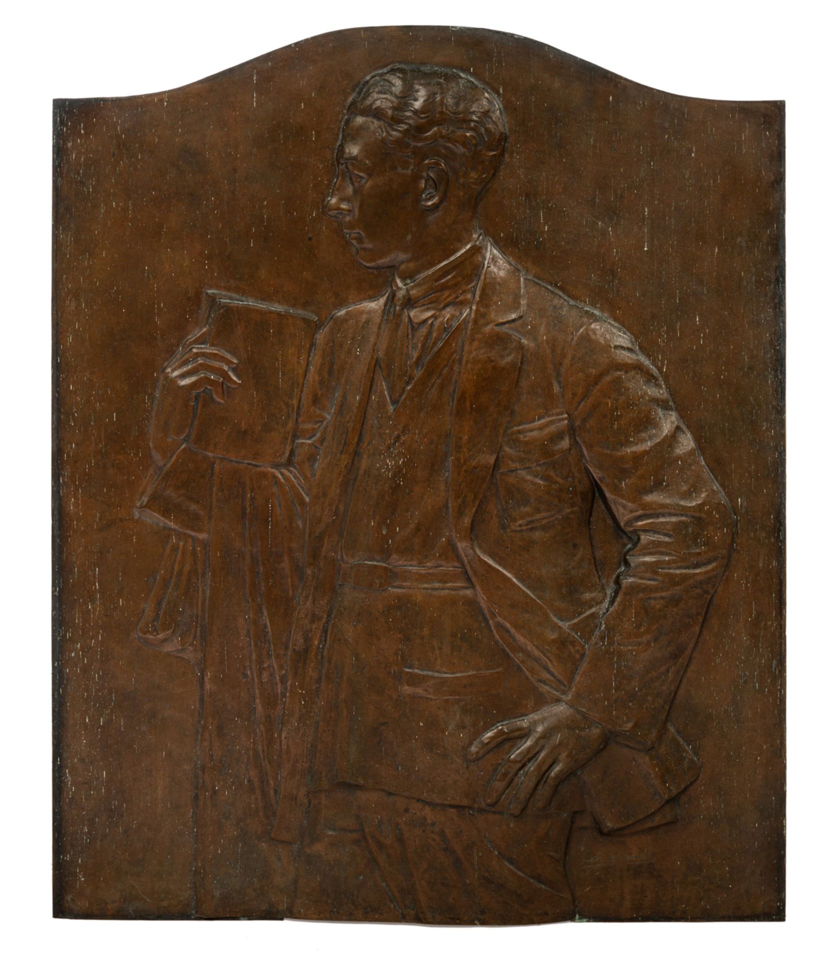 Verbanck G., a bas-relief plaquette featuring a man's profile portrait, patinated bronze, 86,5 x 105