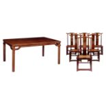 A large Chinese mahogany extendable dining table, with a set of six chairs, H 76 - W 209 - D 109 cm