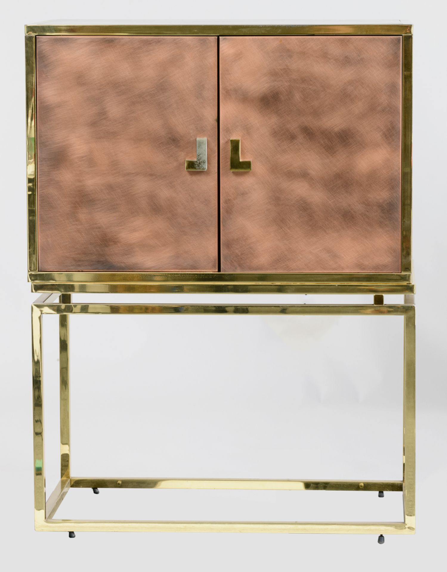 A vintage polished brass and copper bar cabinet, in the manner of Belgo Chrom, H 123 - W 91 - D 55 c - Image 3 of 12