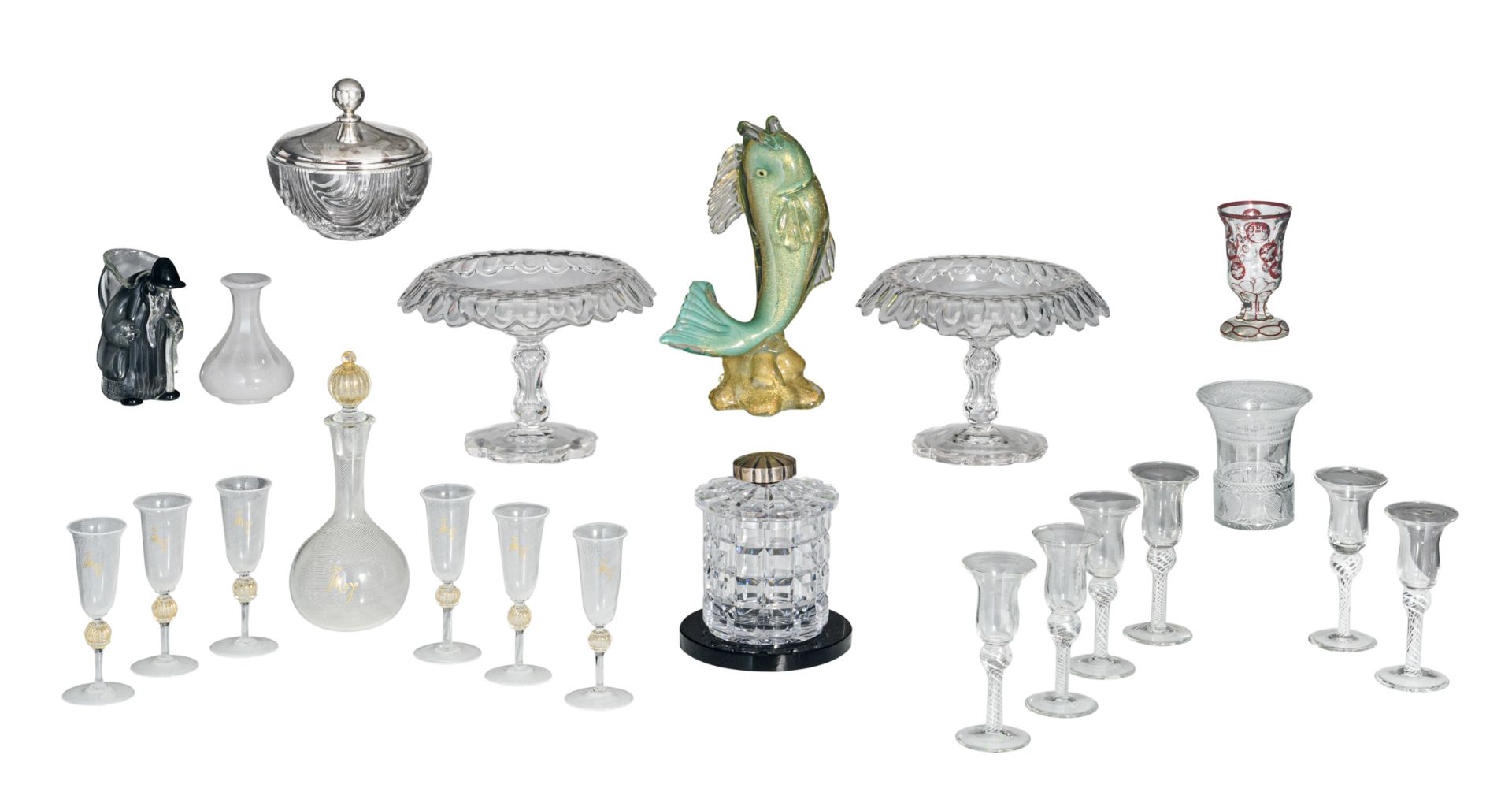 An interesting lot of glass and crystal items consisting of: a pair of the second half of the 19thC