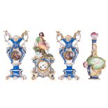 A bleu celeste ground, gilt and polychrome decorated, 'Vieux Paris' porcelain Rococo Revival three-p