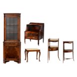 A collection of English mahogany furniture, consisting of a fine Hepplewhite period corner side tabl