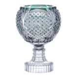 A crystal cut and green overlay Val-Saint-Lambert 'Zorba' vase on stand, H 37 cm