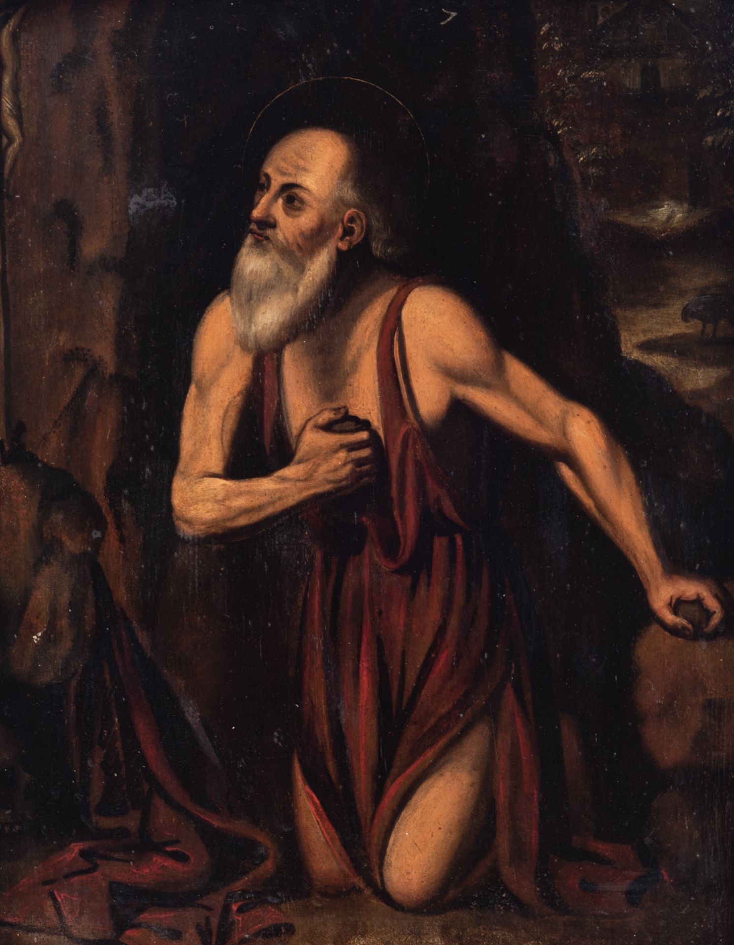 No visible signature, Saint Jerome, 17thC, oil on panel, 35 x 46 cm