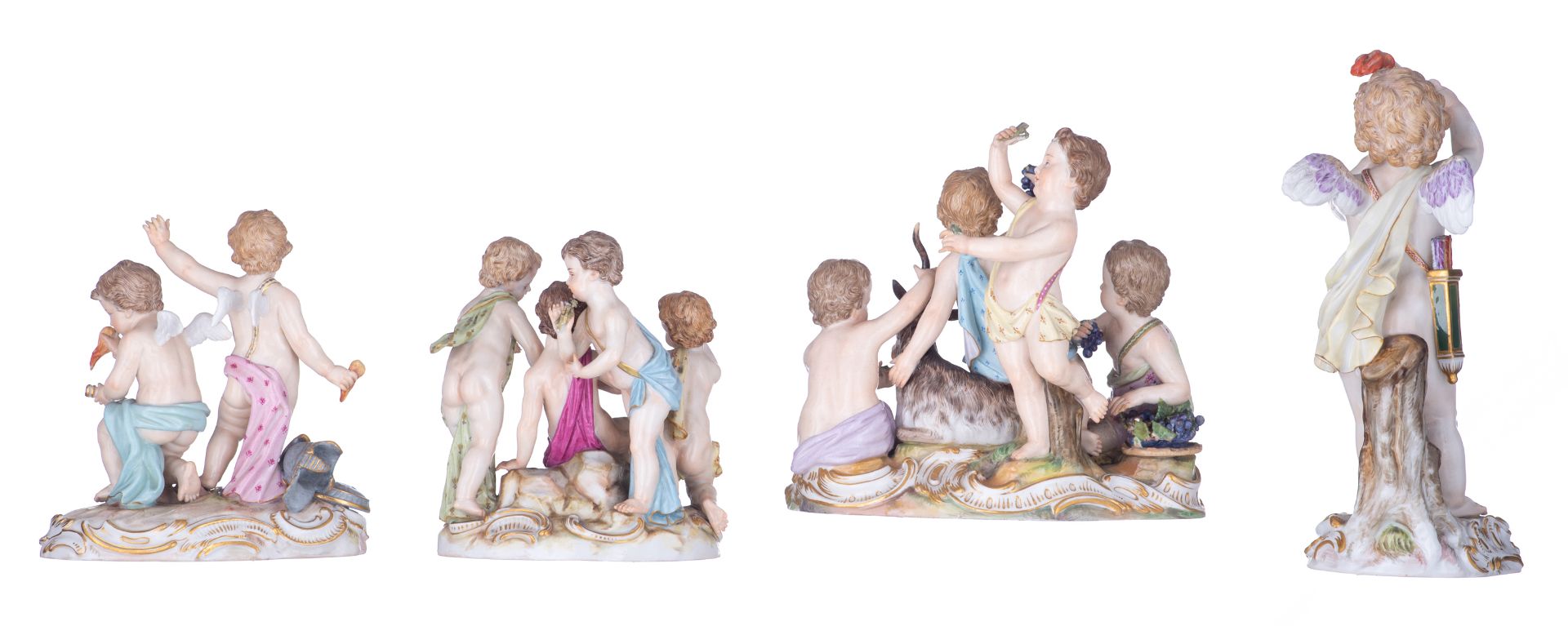 Four porcelain cherubs and putti groups with allegorical meaning; one figure probably depicting wint - Bild 3 aus 12