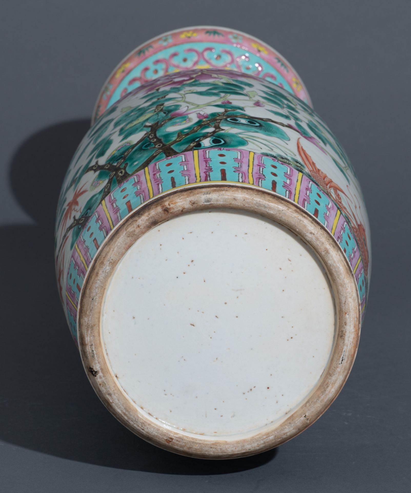 A Chinese famille rose vase, overall decorated with flowers, butterflies and carps, 19thC, H 61 cm - Image 7 of 7