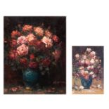 Bastien A., a flower still life, oil on canvas, 40 x 50 cm; added: by the same artist, a ditto flowe