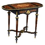 A fine Neoclassical side table, decorated with gilt bronze mounts and the tabletop with detailed mar