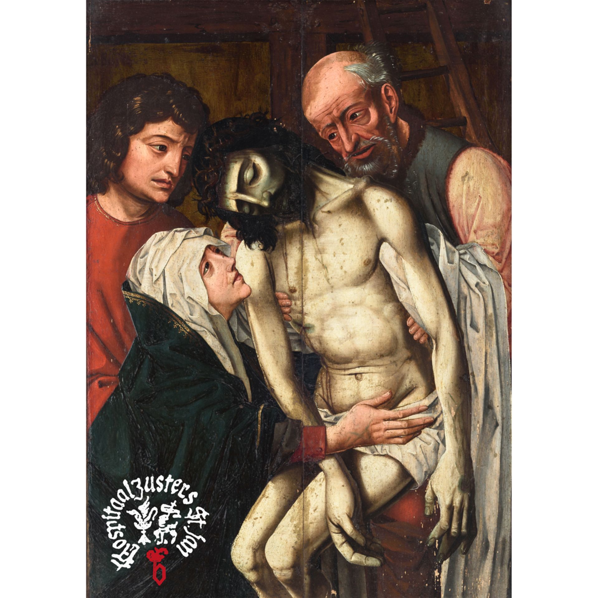 No visible signature, after Rogier van der Weyden 'The Lamentation of Christ', oil on an oak panel,