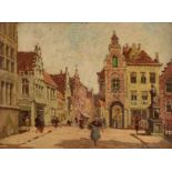 Lievinsen S., a view on the 'Nepomucenusbrug' in Bruges, oil on board, in an imposing Baroque style