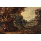 Attributed to Jan I Brueghel, The Rest on the Flight into Egypt, 17thC, oil on a cradled panel, 49 x