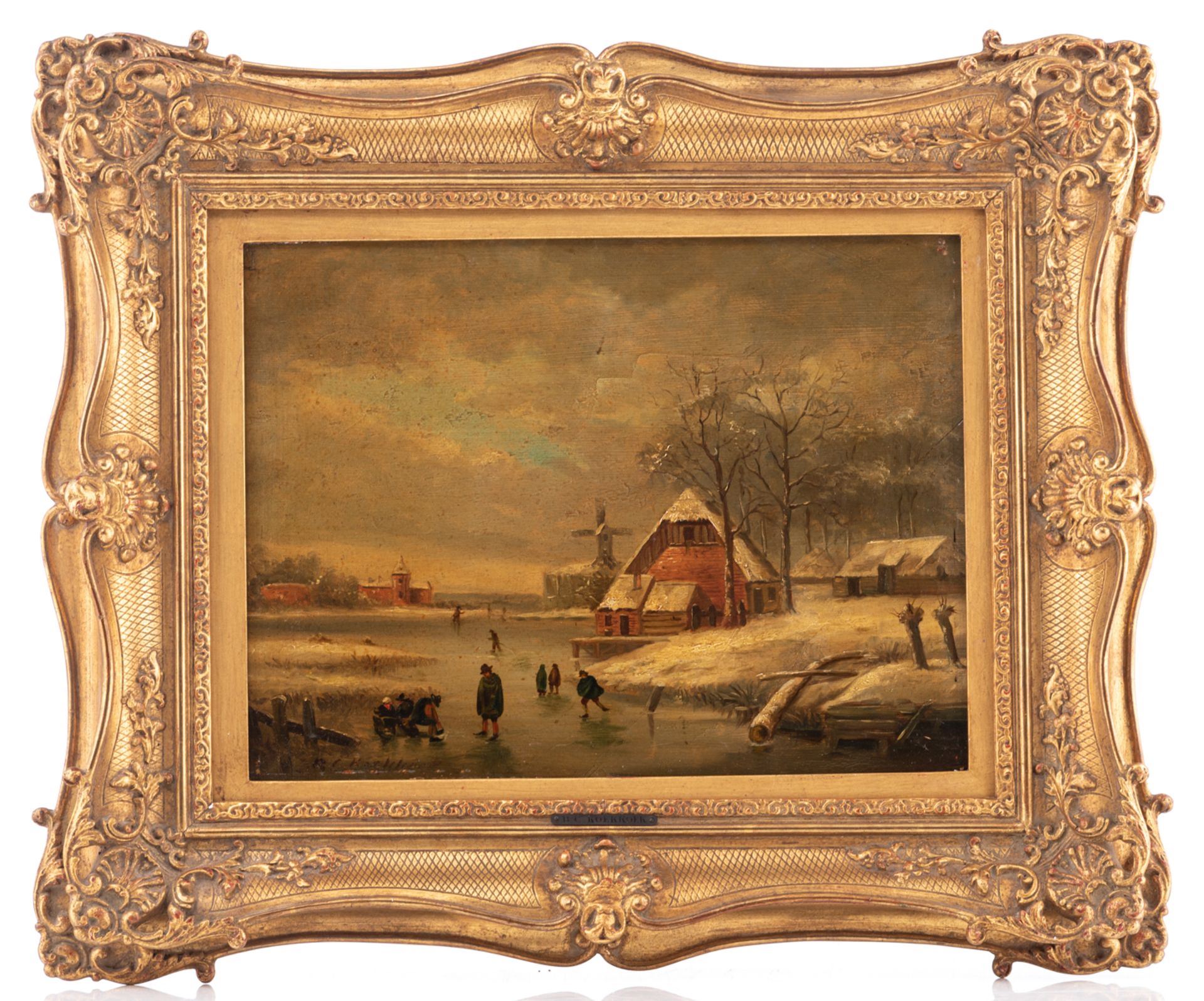 Koekkoek B.C., ice skaters in a winter landscape, oil on panel, 26 x 35 cm - Bild 2 aus 5