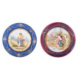 Two polychrome and gilt hand-painted Viennese dishes, one depicting the harvest and the other titled