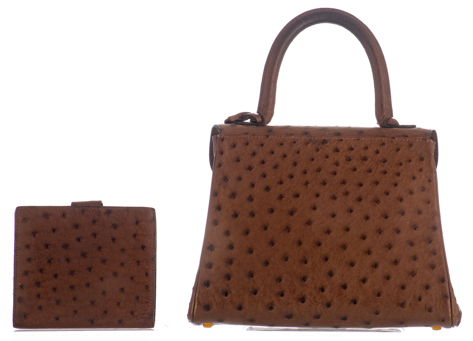 A Delvaux Brillant PM Ostrich leather handbag with matching wallet, H 24,5 x 18 cm - Image 3 of 9