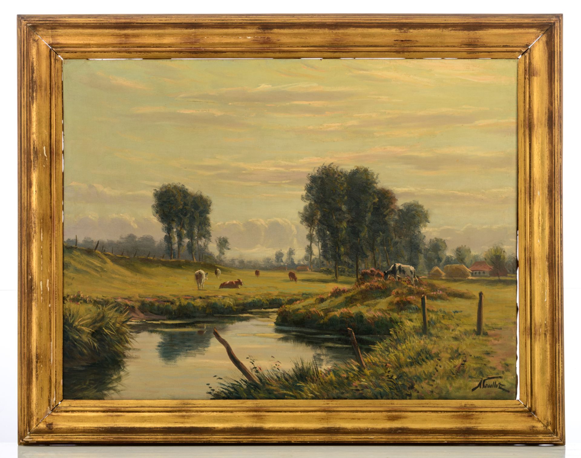 Caullet A., the cattle near the pond, oil on canvas, 75 x 100 cm - Image 2 of 5