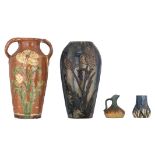 A collection of four typical Flemish earthenware jars and vases in the Arts & Crafts manner, with re
