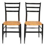 A pair of vintage black lacquered 'Superleggera' chairs, design by Gio Ponti for Cassina, H 89 - W 4