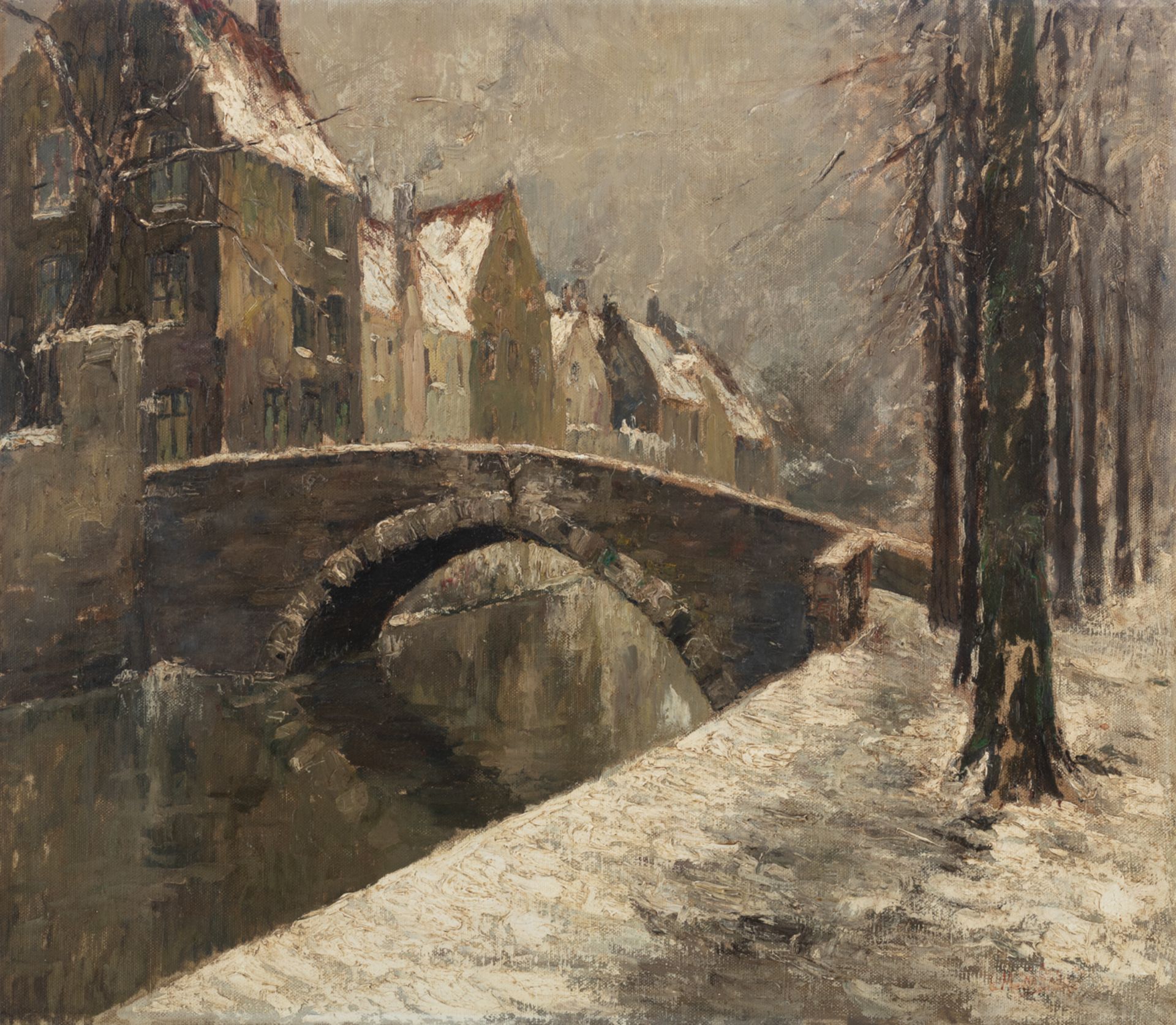 Mechelaere L., a view on the Peerdenbrug in Bruges, oil on canvas, 70 x 80 cm Is possibly subject of