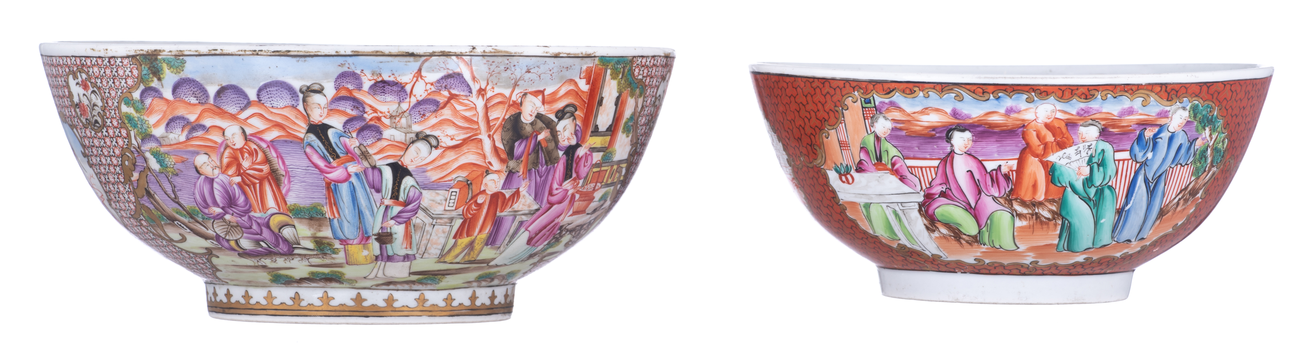 Two probably English porcelain bowls, the polychrome decoration in the Chinese 'mandarin'-manner, th - Image 2 of 7