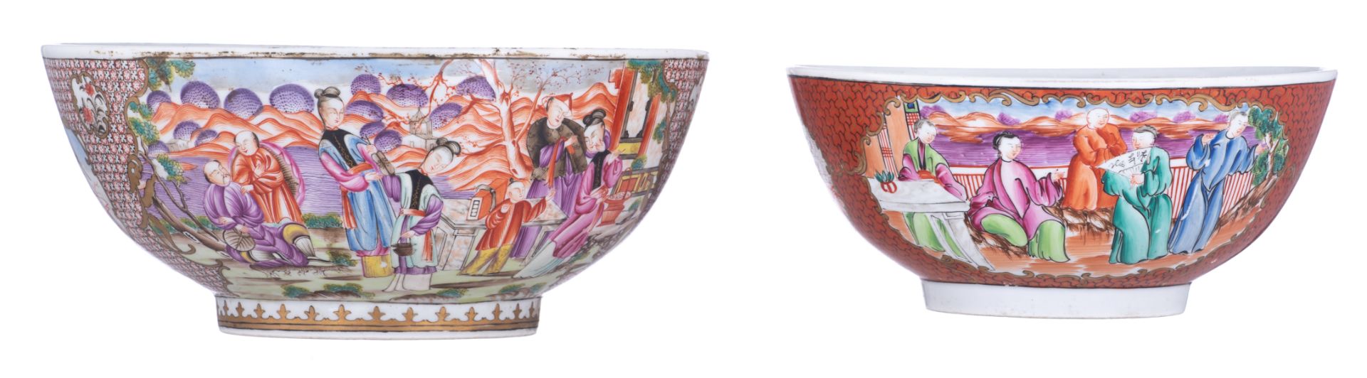 Two probably English porcelain bowls, the polychrome decoration in the Chinese 'mandarin'-manner, th - Bild 2 aus 7