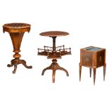 A walnut Victorian tripod chess table, H 78 - W 46 cm; added: a burr wood Victorian tripod rotating