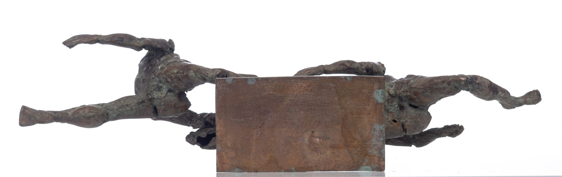 Desmaret J., three runners, N° 4/8, green and brown patinated bronze, H 45 - W 75,5 cm Is possibly s - Image 6 of 8