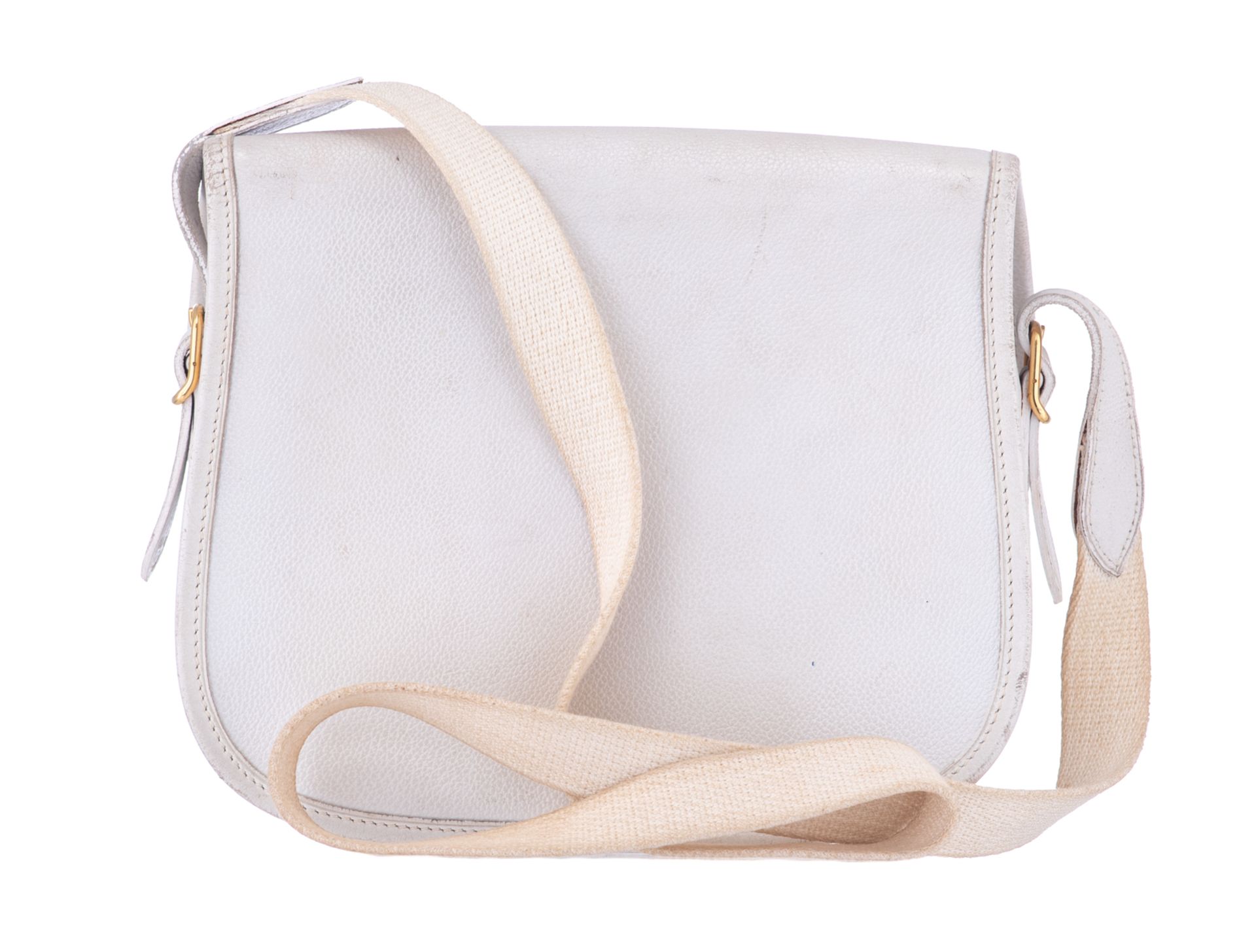 A vintage Hermès white leather 'duffle bamboo' handbag, H 19 - W 22 cm - Image 7 of 18