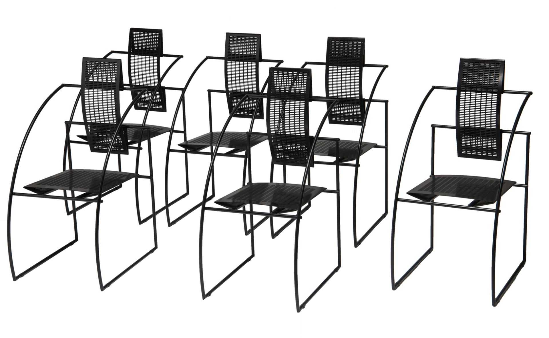 A set of six black lacquered Quinta chairs, design by Mario Botta for Alias, the 1980s, H 94 - W 45