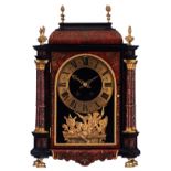 A Louis XIV style Boulle work mantle clock with gilt bronze mounts and four Corinthian columns, mark